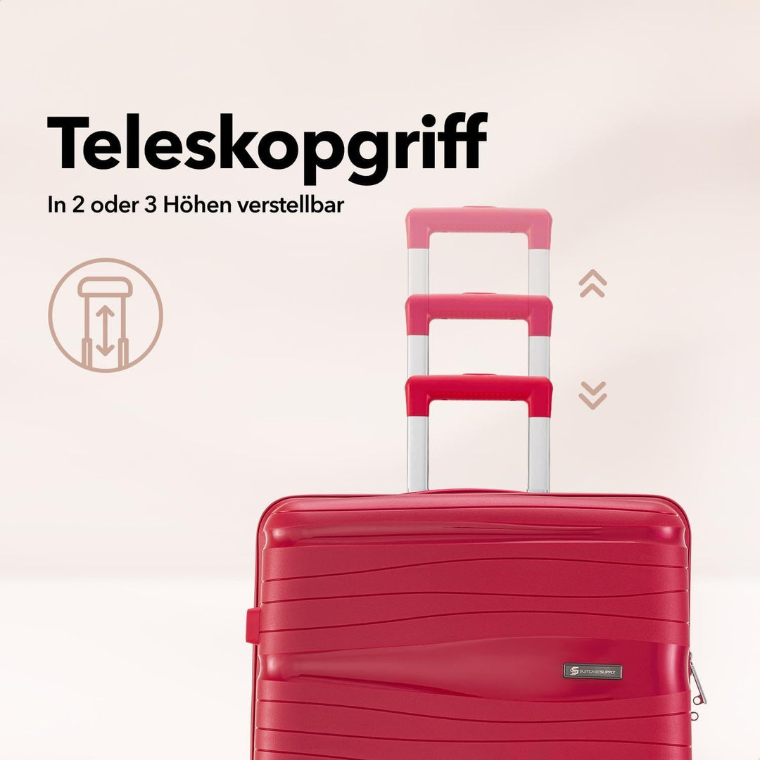 Travel One Handgepäck-Koffer 40L – Rot – Hartschalenkoffer Kabinentrolley, 4 Rollen, Zahlenschloss &