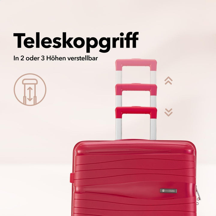 Travel One Handgepäck-Koffer 40L – Rot – Hartschalenkoffer Kabinentrolley, 4 Rollen, Zahlenschloss &