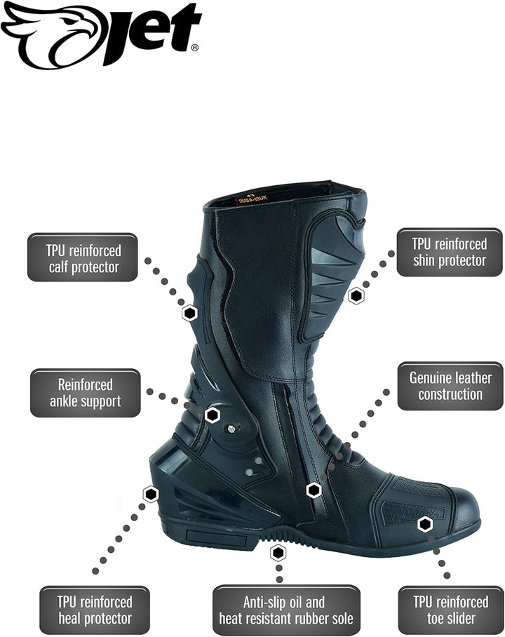 Jet Motorradschuhe Motorradstiefel Motorrad Sportstiefel Herren Protektoren Wasserdicht Leder 41 EU