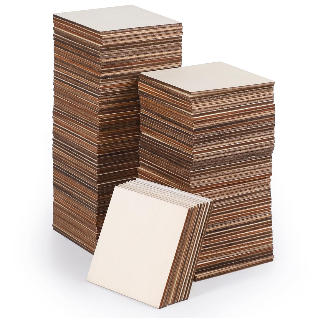 DBREAKS 200 Stücke Quadrate Holzscheiben, Basteln Holzplättchen, Baumscheiben, Holz Platten, Naturho