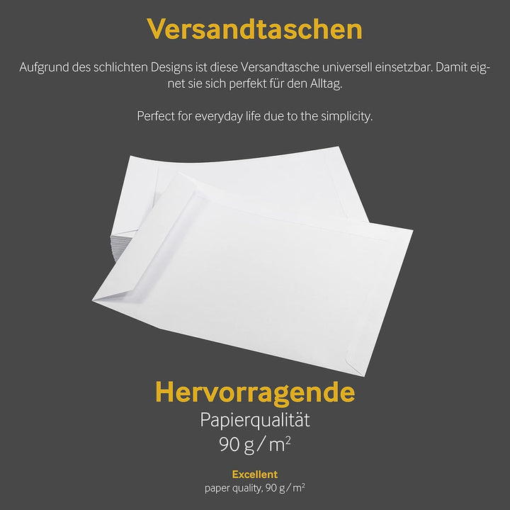 500 Versandtaschen, B5, 176 x 250 mm, haftklebend, ohne Fenster, 90g/qm, Weiss, Blanke Briefhüllen