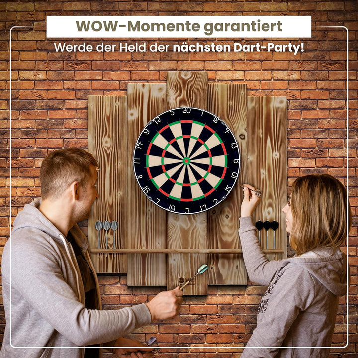 Wooden Dartboard Surround | Premium Dart-Wandschutz & Tablet-Halter (Optional) | Geflammter Burned L