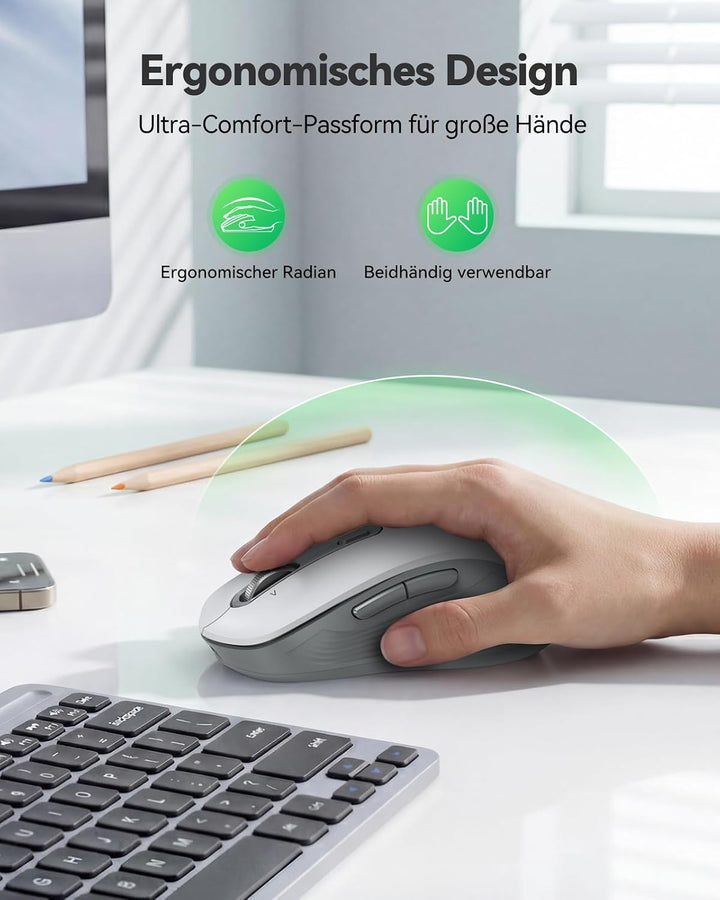 TECKNET Bluetooth Maus Kabellos, Wiederaufladbare Funkmaus mit 4-Wege-Scrollrad, 4800 DPI 6 Stufen,