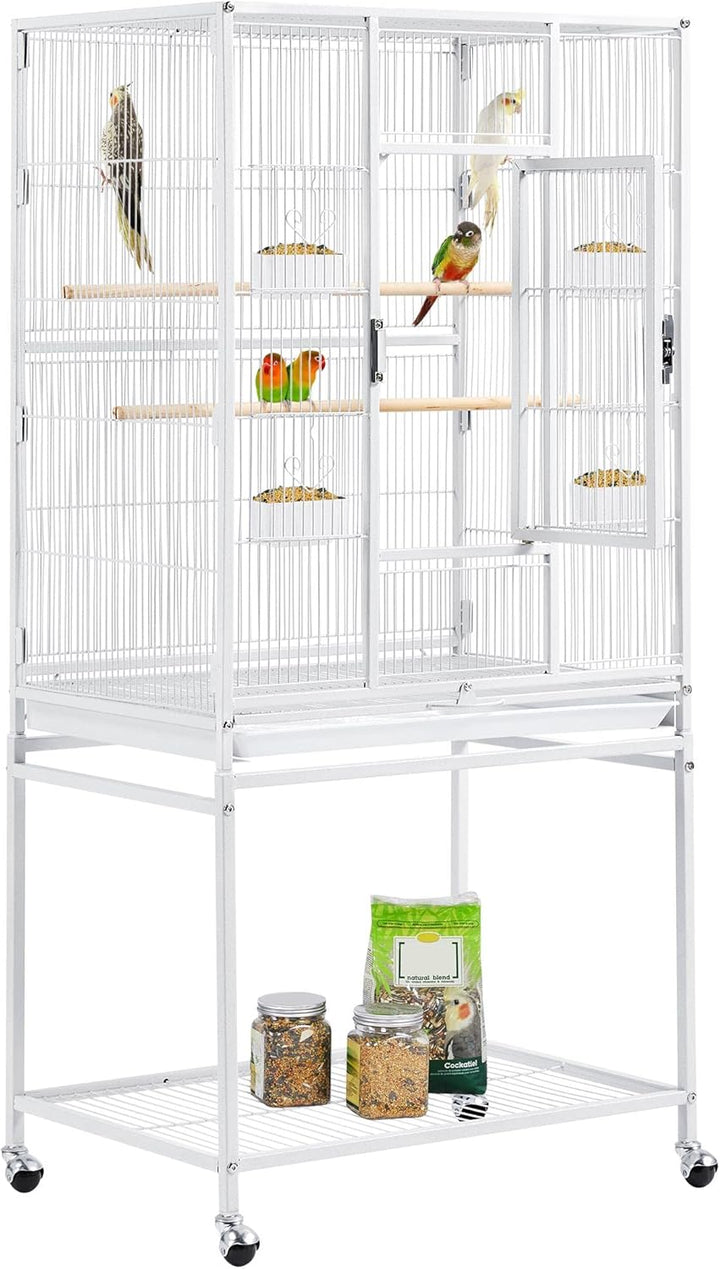 Yaheetech Vogelkäfig Vogelvoliere mit Tür und Rollen Vogelhaus für Nymphensittiche, Papageien Weiss,