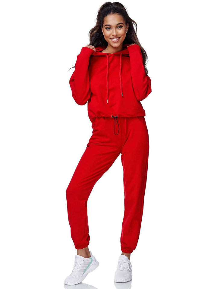 Tazzio Damen Jogginganzug Trainingsanzug Sport Freizeit Hoodie & Jogginghose F200 M Rot, M Rot