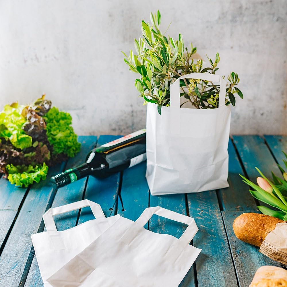 BIOZOYG weisse Papiertüten mit Griff I umweltschonende Papiertüte aus Kraftpapier I Geschenktüte bio