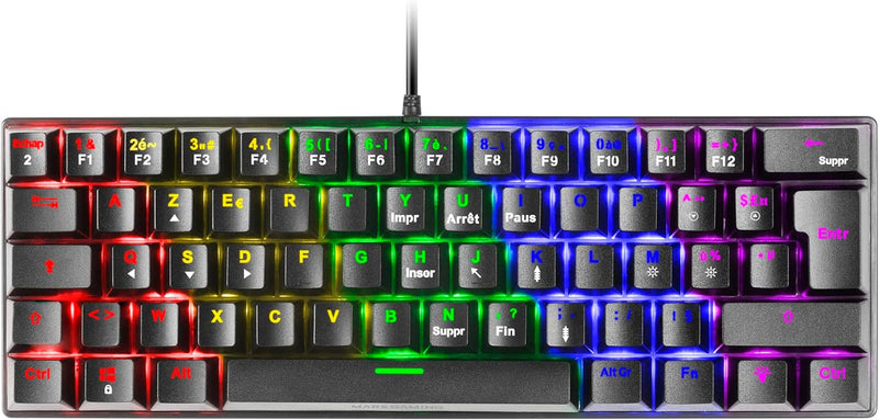 MARSGAMING Gaming MK60 Schwarz, Mechanische Tastatur FRGB, Antighosting, Switch Mechanischer Blau, F