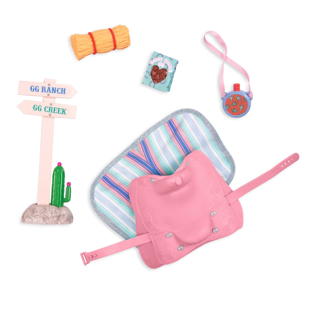 Glitter Girls - GG Trail Reitsport Set - Reitweg-Set - 36 cm Puppen-Zubehör - Sattel, Decke, Feldfla