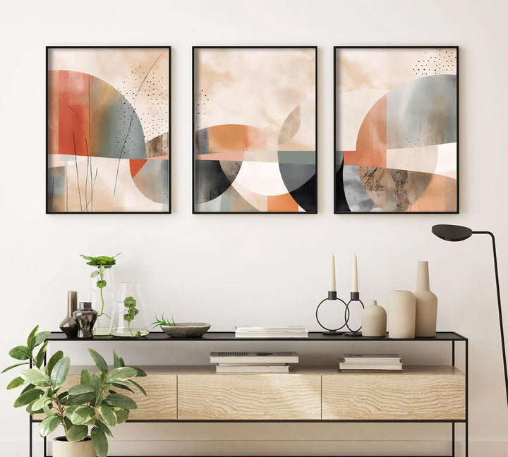 ag.art deco Abstrakt Galerie Wandkunst | 3 Stück 50x70cm | Geometrische Formen Poster Set Boho Druck