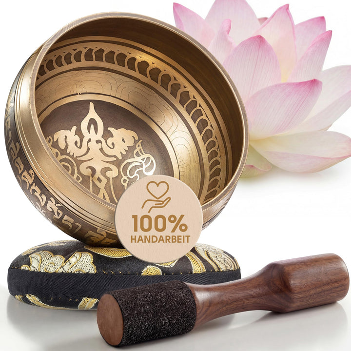 Silent Mind Klangschale Ø10cm Bronze – Handgefertigtes Komplett-Set mit Kissen und Klöppel, für Anfä