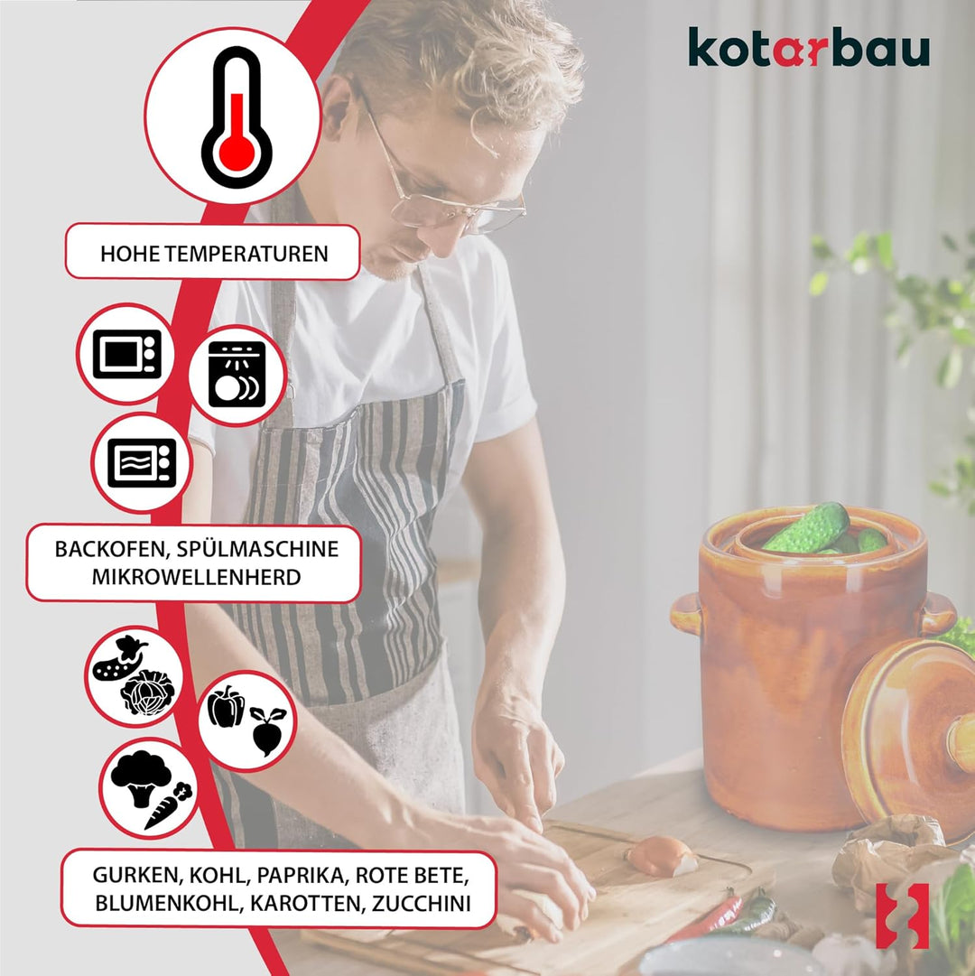KOTARBAU® Gärtopf 2,5 L Braun Steinzeugtopf mit Hermetikdeckel Sauerkrauttopf Gurkentopf Einmachtopf