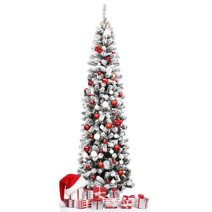 RELAX4LIFE Weisser Bleistift-Weihnachtsbaum 135/180/225 cm, Schneebedeckter Tannenbaum mit Metallstä