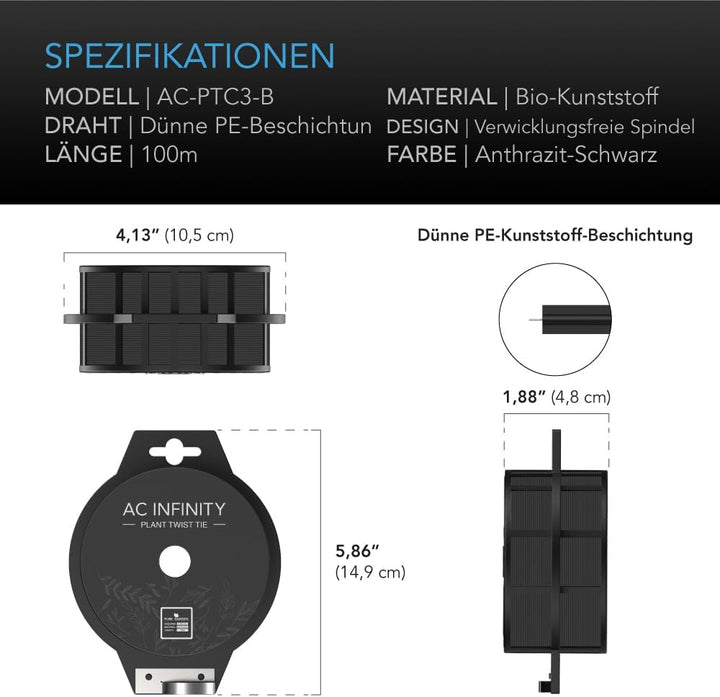 AC Infinity Spiralbinder mit integriertem Schneider, 100 m, vielseitig verwendbar, schwarzer Draht,