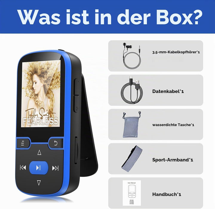 64 GB MP3 Player Bluetooth 5.3 mit Clip für Kinder Tragbarer mp3 -Player Musik-Player mit FM-Radio,