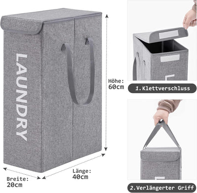 YOUDENOVA Schmal Wäschekorb mit Deckel, Faltbar Wäschesammler Wäschetruhe, Stabiler Wäschebox, Laund