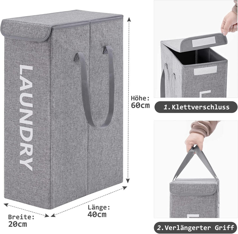 YOUDENOVA Schmal Wäschekorb mit Deckel, Faltbar Wäschesammler Wäschetruhe, Stabiler Wäschebox, Laund