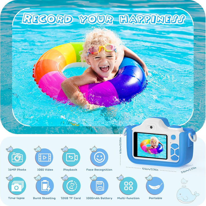 Kriogor Kinder Kamera, Digital Fotokamera Selfie und Videokamera mit 16 MP/Dual Lens/ 2 Inch Bildsch