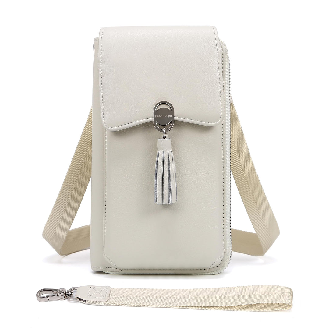 Pearl Angeli Weiches Echtes Leder Handy Umhängetasche - Handytasche Geldbörse Damen RFID Schutz klei