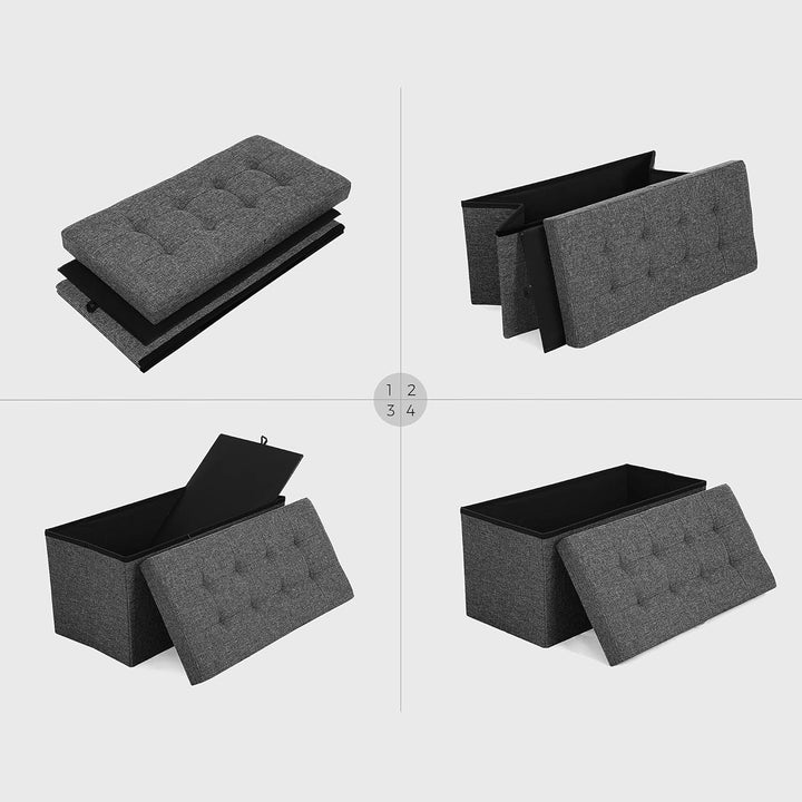 SONGMICS Sitzbank mit Stauraum, klappbare Sitztruhe, Aufbewahrungsbox, 38 x 76 x 38 cm, Deckel klapp
