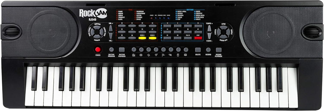 RockJam 49 Key Keyboard Piano with Power Supply, Sheet Music Stand, Piano Note Stickers & Simply Pia