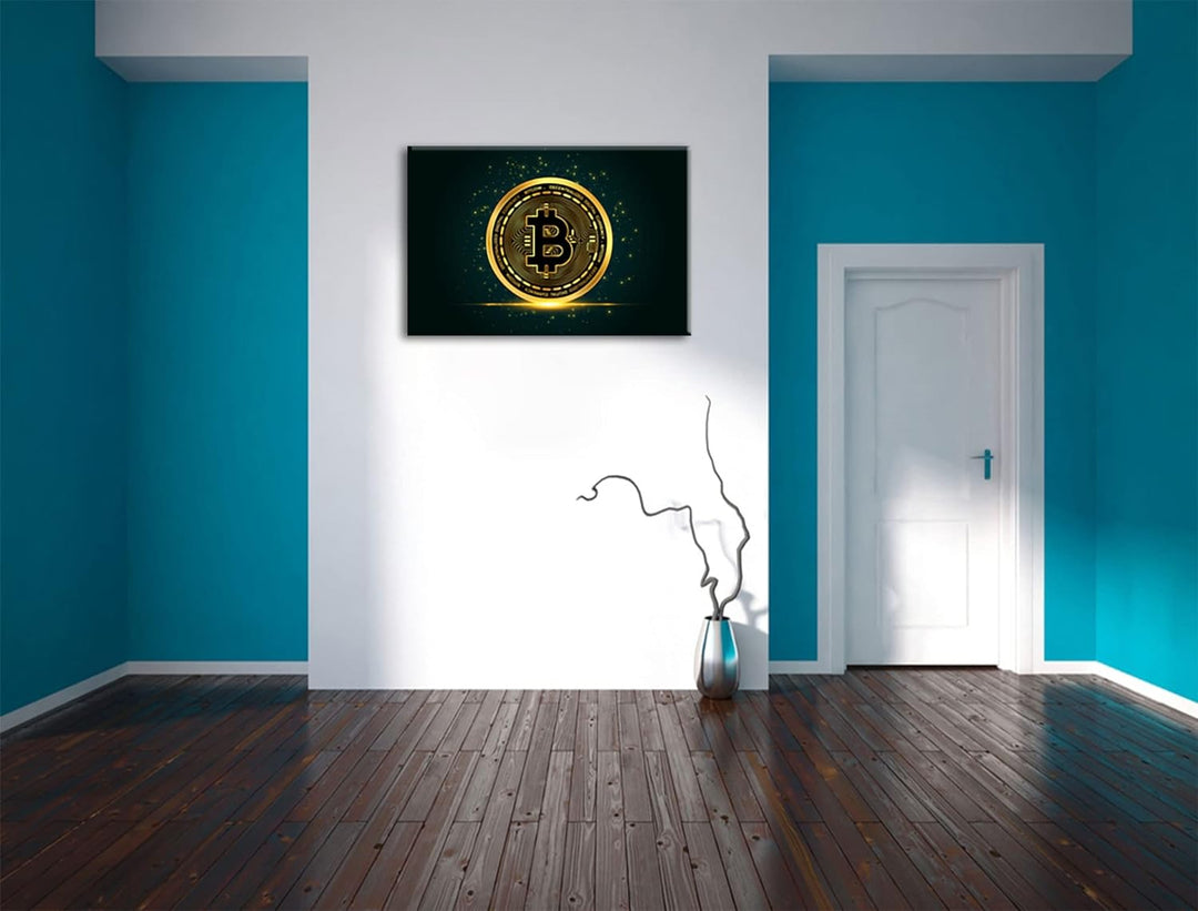 Pixxprint funkelnder Bitcoin BTC als Leinwandbild | Grösse: 120x80 cm | Wandbild | Kunstdruck | fert