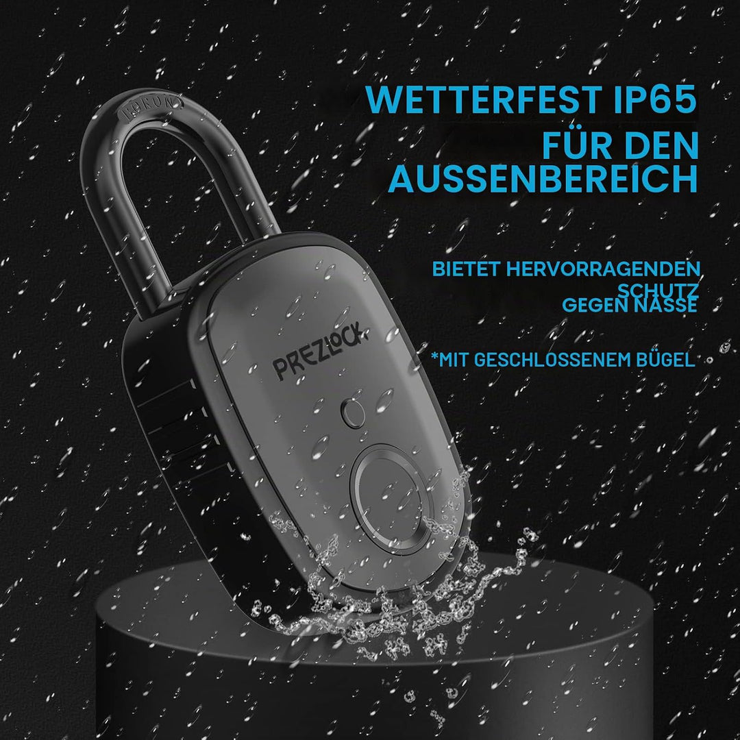 Fingerabdruck-Vorhängeschloss mit Schlüssel-Backup, 2 Schlüssel, Prezlock, geeignet für den Aussenbe