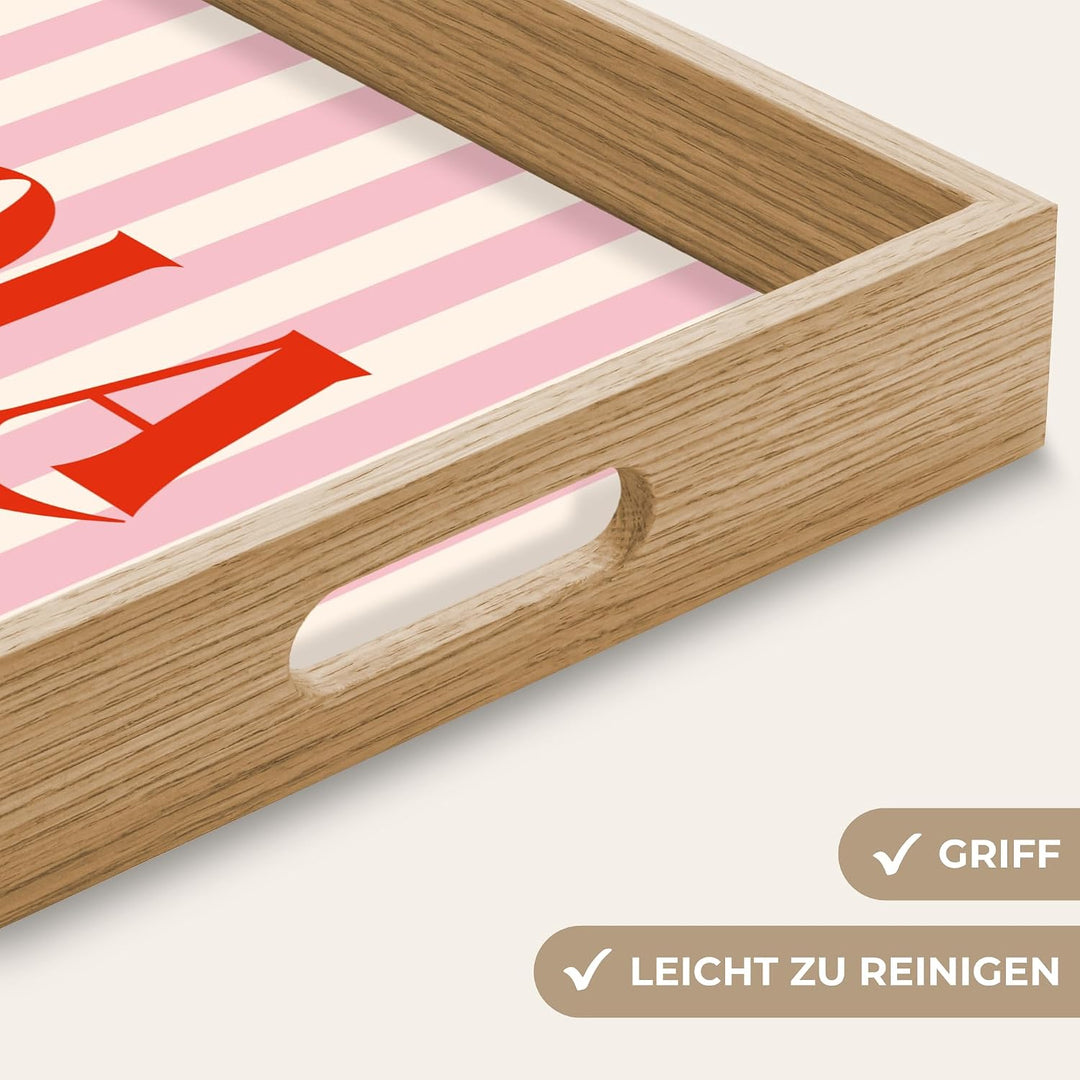 Tablett Rechteckig 40x30 cm Serviertablett rutschfest Griff Küchentablett Servierplatte Eiche Holzta