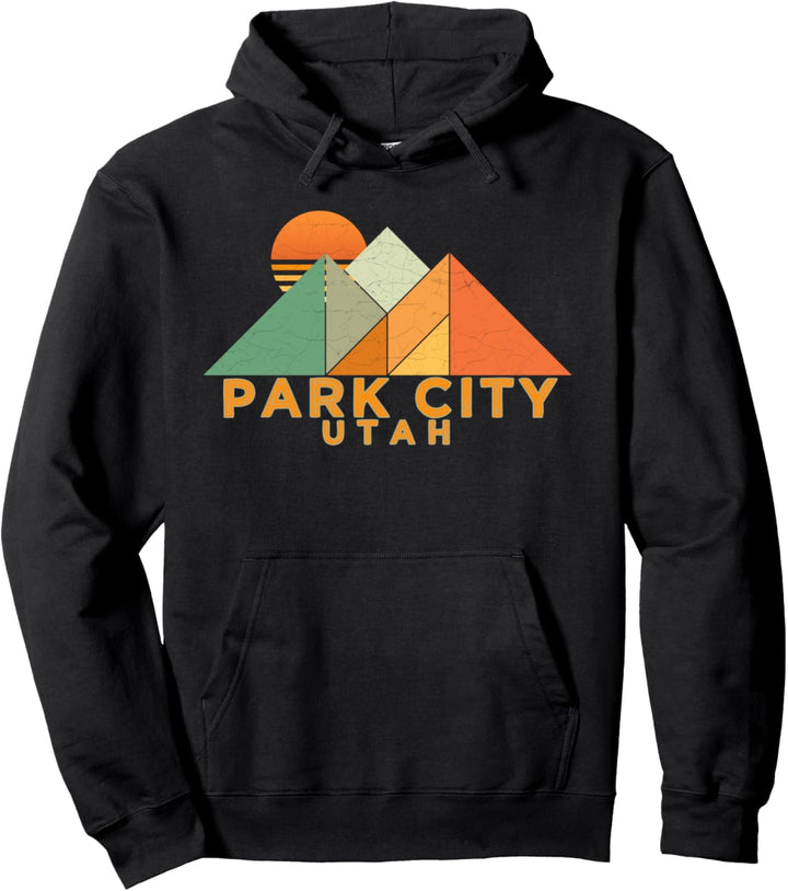 Retro Vintage Park City Utah Design-Distressed Park City Pullover Hoodie