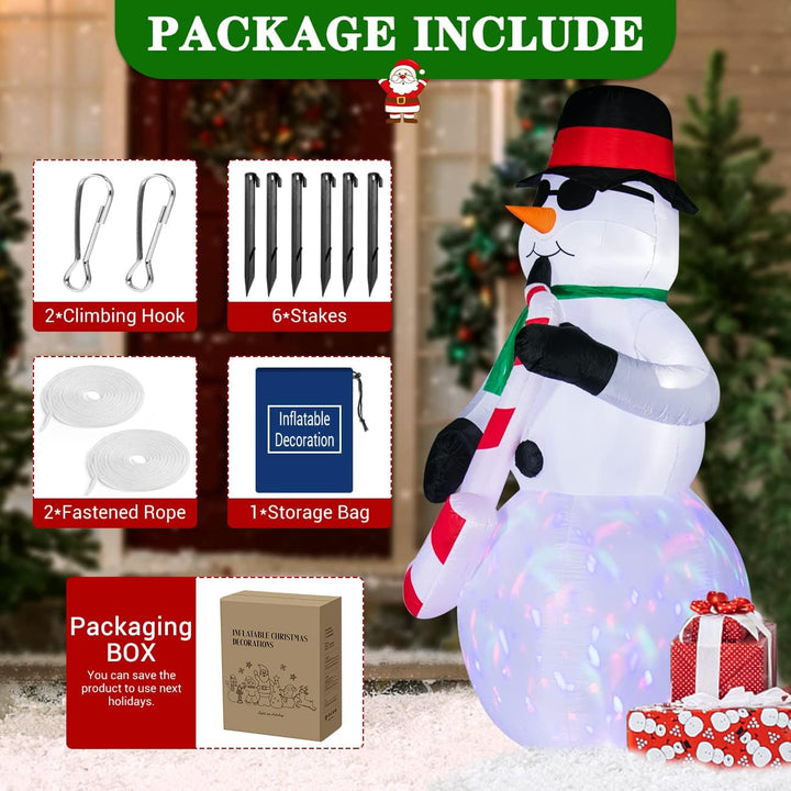 GlobaLink Aufblasbarer Schneemann XXL 2,4M/7,8FT, Weihnachtsdekoration aufblasbar Weihnachtsmann mit