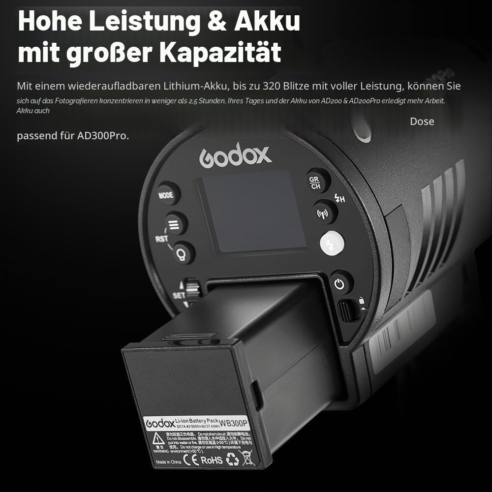 Godox AD300Pro AD300 PRO Rucksack-Kit mit Zwei Blitzen 300W 2,4 G TTL 1/8000 HSS, 0,01-1,5 Sek. Recy