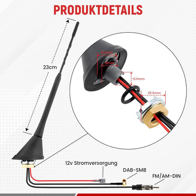 RED WOLF Autoantenne DAB Antenne mit 5 m Verlängerungskabel Dachantenne FM AM DIN Male Auto Radio An