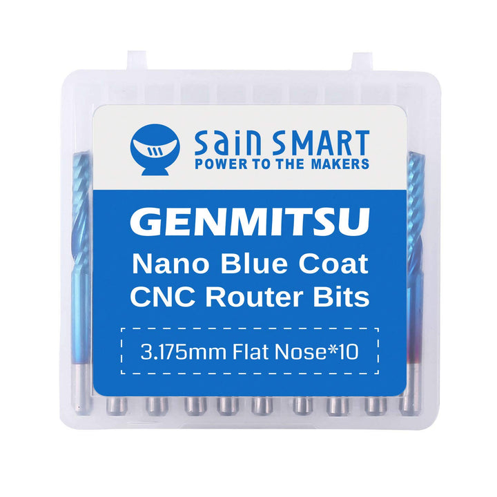 SainSmart Genmitsu 10Pcs Nano Blue Coat flache Nase Schaftfräser CNC Fräser, 1/8 "Schaft Spirale Upc