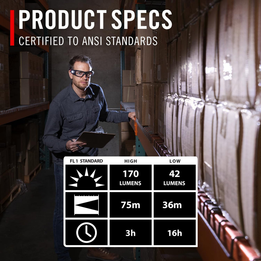 Coast SPG500 Wiederaufladbare LED-Sicherheitsbrille mit Beleuchtung, Bulls-Eye Spot-Strahl, ANSI Z87