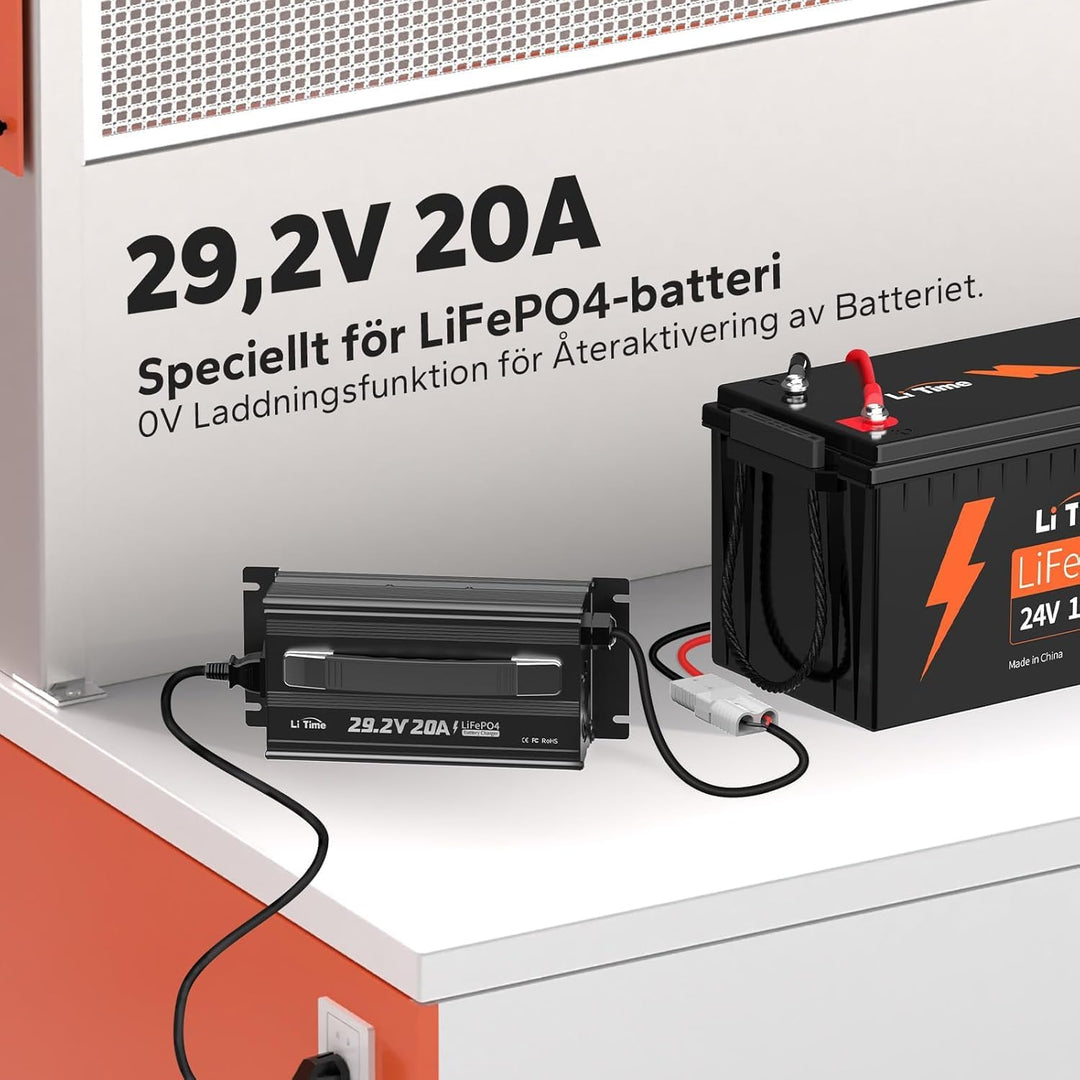LiTime 29.2V 20A LiFePO4 Batterieladegerät AC-DC, mit Anderson Stecker LED-Anzeigen, 4 eingebaute Sc