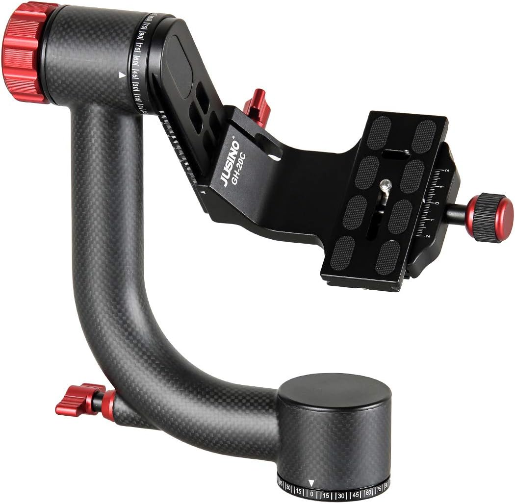 JUSINO Karbon Gimbal Head GH-20C, grosser Kardankopf für Kameras mit Teleobjektiv, 15kg Tragfähigkei