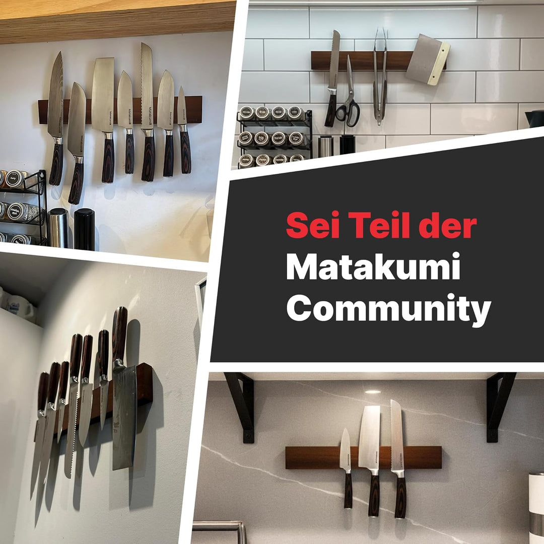 Matakumi Magnetleiste Messer 40x6cm Akazienholz - Messerleiste Magnetisch Selbstklebend oder Schraub