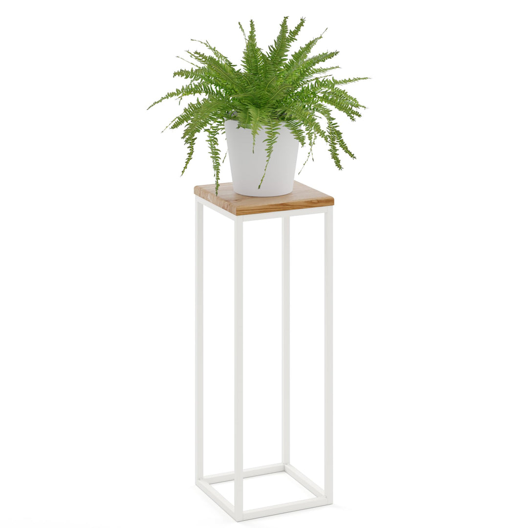 LAMO Manufaktur Blumenständer Weiss Metall | Pflanzenständer Holz mit Rustikal Farbe | Blumenhocker