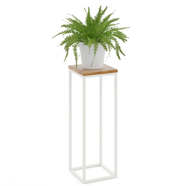 LAMO Manufaktur Blumenständer Weiss Metall | Pflanzenständer Holz mit Rustikal Farbe | Blumenhocker