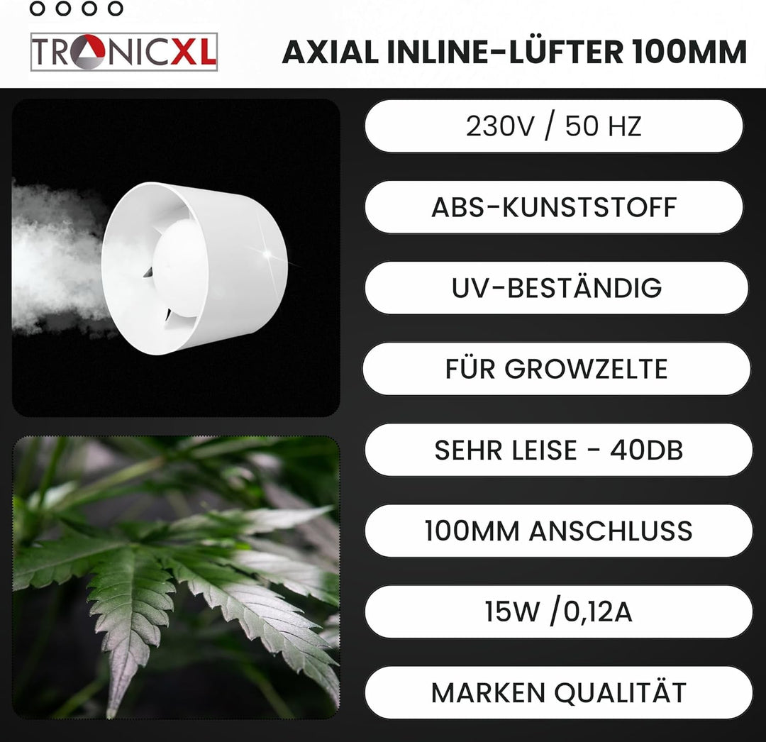 Grow Abluft Set 100mm leise mit Aktivkohlefilter Aufhängung Belüftungsset für Growbox Lüfter Abluftl