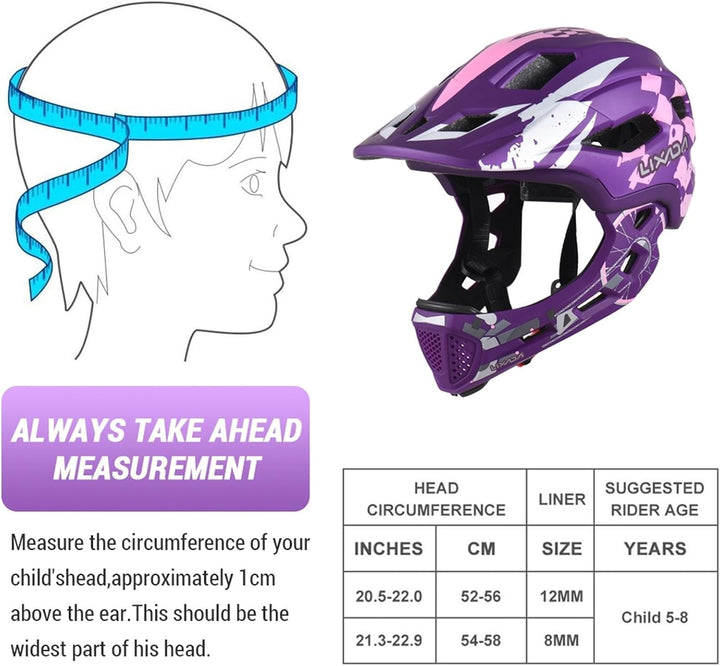 Lixada Fahrradhelm Kinder Helm Fullface Abnehmbar Unisex 50-56cm Children's Helmet 2-In-2 Integrated