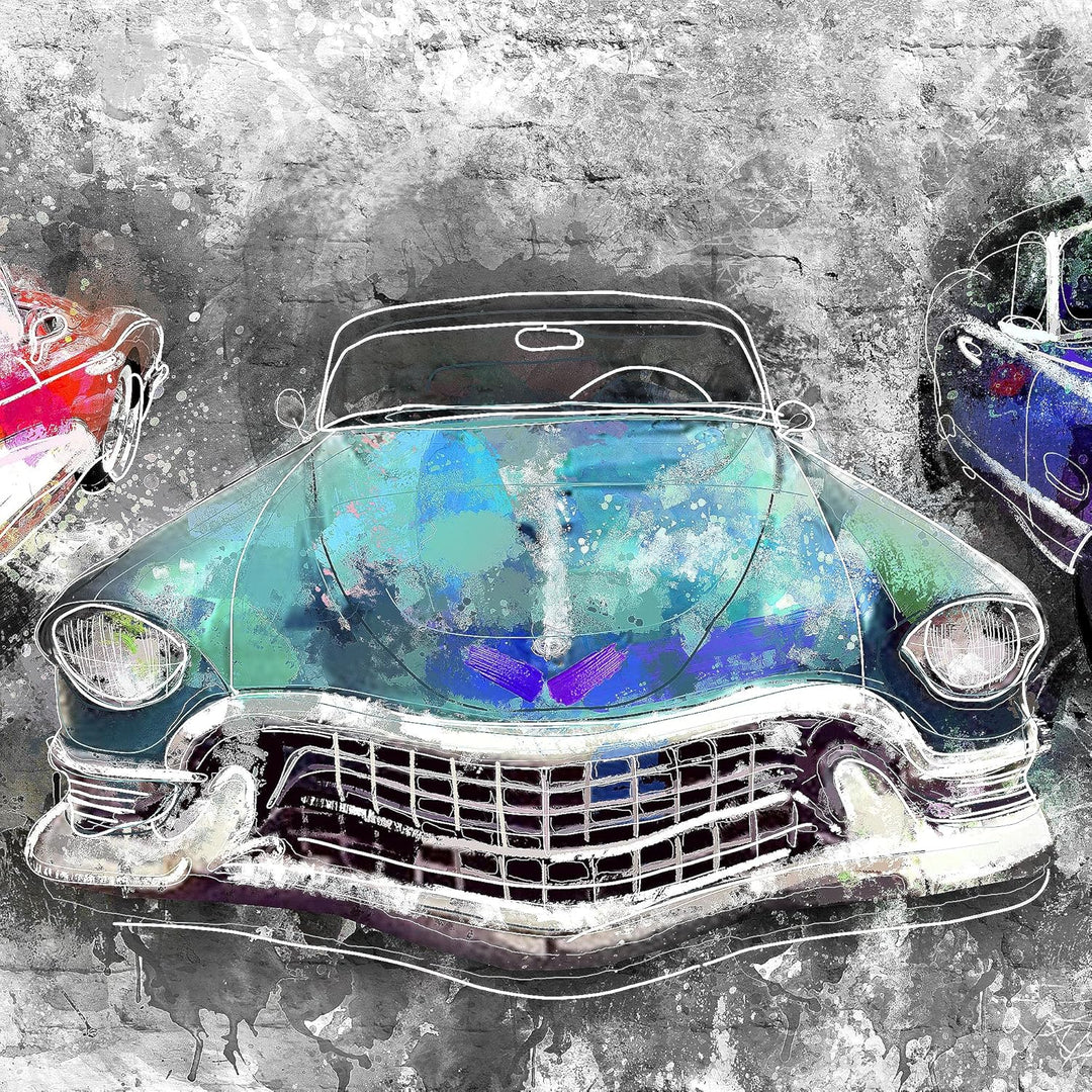 Runa Art Wandbilder Oldtimer Retro 5 Teilig Bild auf Vlies Leinwand Deko Wohnzimmer Schlafzimmer Aut