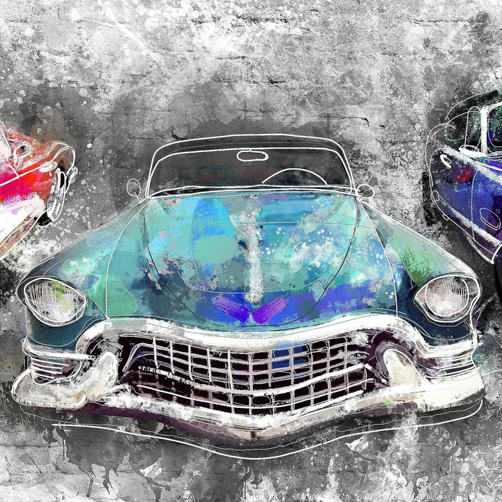 Runa Art Wandbilder Oldtimer Retro 5 Teilig Bild auf Vlies Leinwand Deko Wohnzimmer Schlafzimmer Aut
