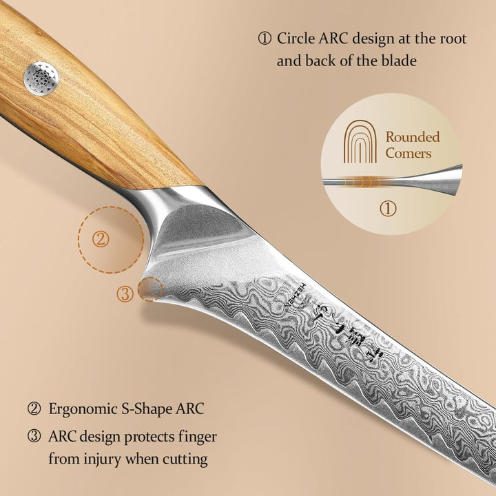 HEZHEN 73 Lagen Damaststahl Filetiermesser, Professionelles Fischmesser, Damast Ausbeinmesser, Full