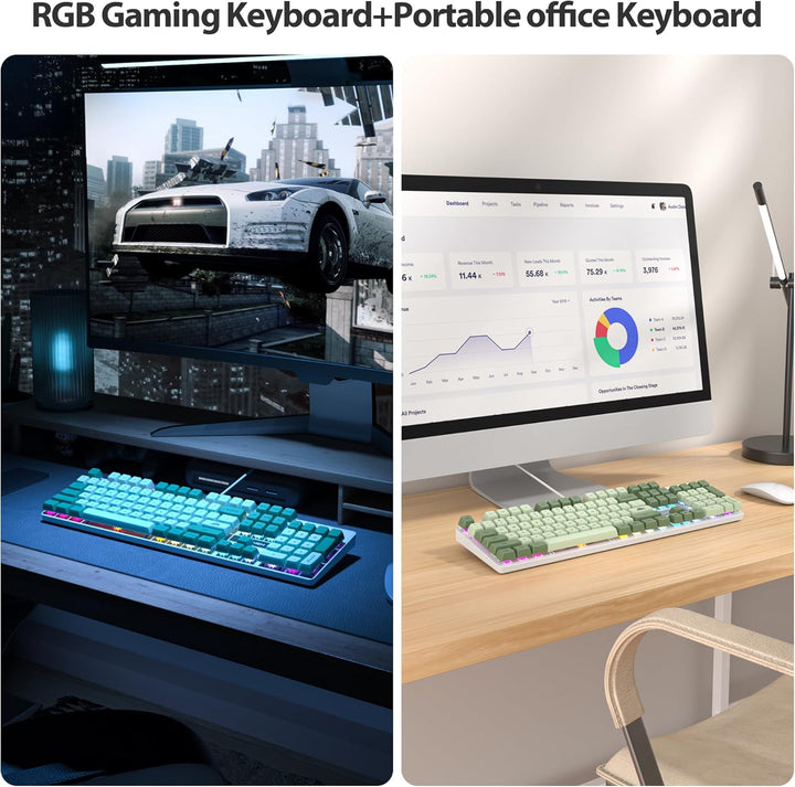 SOLIDEE mechanische Gaming-Tastatur in voller Grösse,grüne Matcha-Tastatur,QWERTY 104 Tasten kabelge