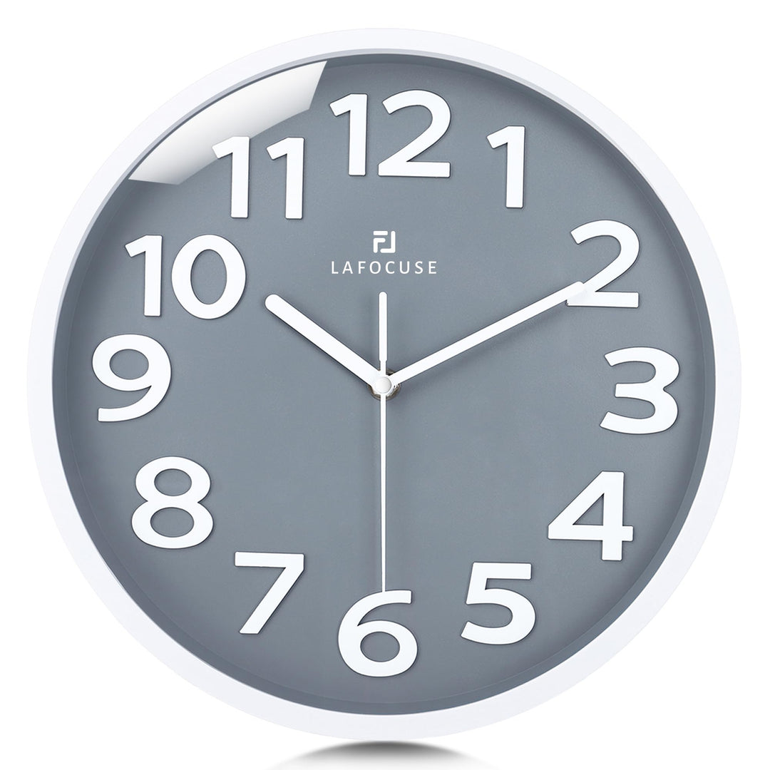 Lafocuse 3D Ziffern Lautlos Wanduhr Grau, Modern Wanduhr 30cm Leicht zu Lesen, Ohne Ticken Geräuschl