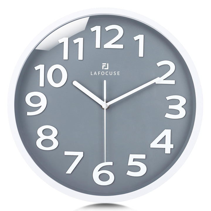 Lafocuse 3D Ziffern Lautlos Wanduhr Grau, Modern Wanduhr 30cm Leicht zu Lesen, Ohne Ticken Geräuschl