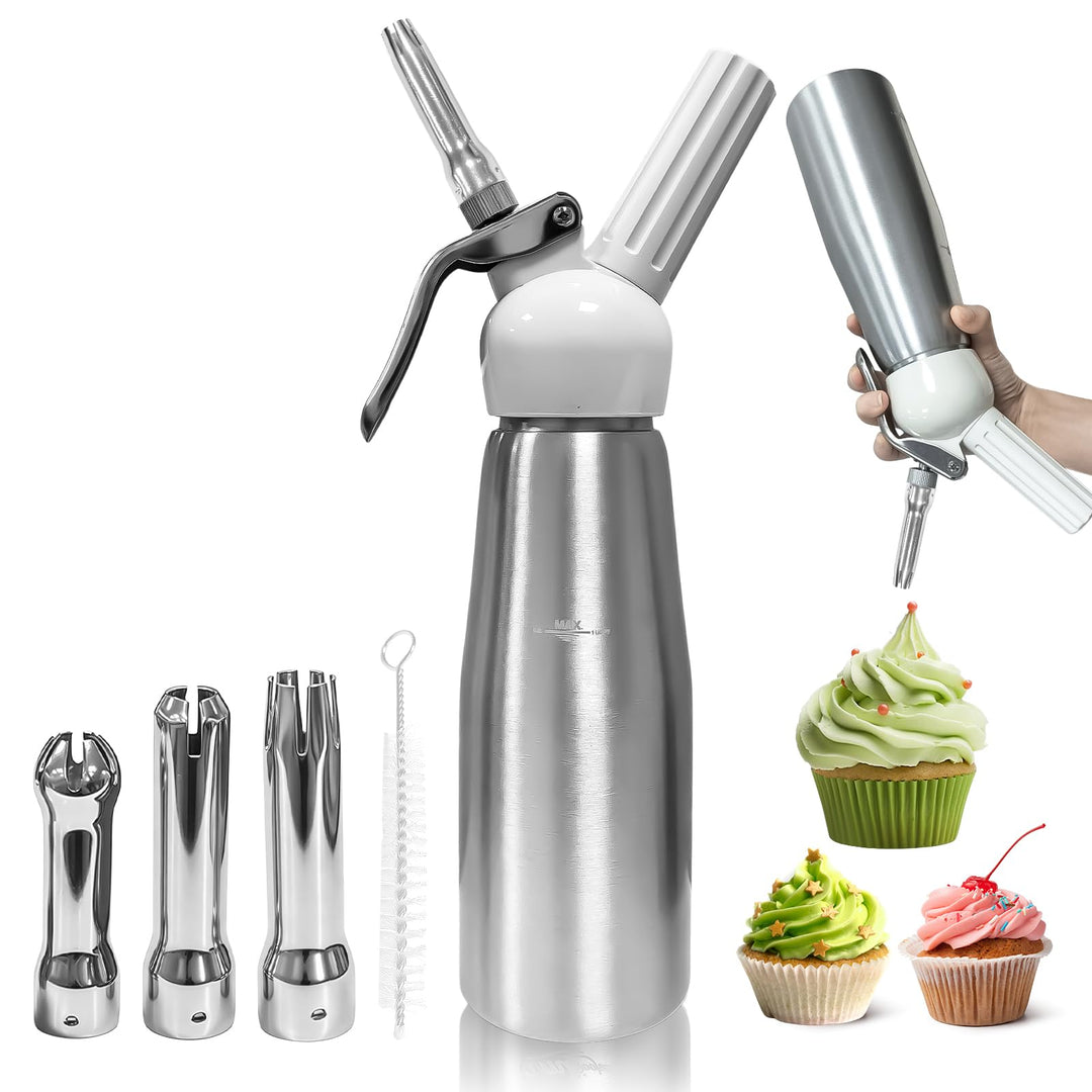 Sahnespender, Sahnesyphon, Sahnespender Edelstahl 500ml, Espuma Flasche, für Sahne, Schlagsahne, Mou