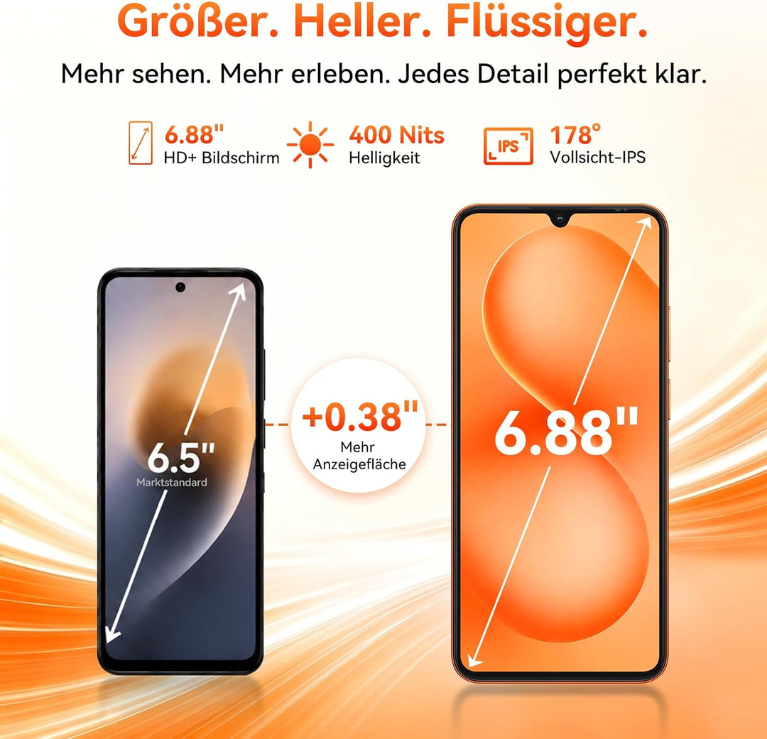 Blackview Wave 10C Handy Ohne Vertrag, 6,88" HD+ IPS Android 16 Smartphone, 16GB+32GB/1TB,32MP+13MP,