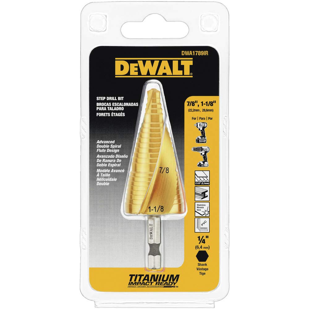 DEWALT Stufenbohrer-Set, 7/8 Zoll bis 1-1/8 Zoll (DWA1789IR) 2,2 cm - 3,8 cm., 2,2 cm - 3,8 cm.