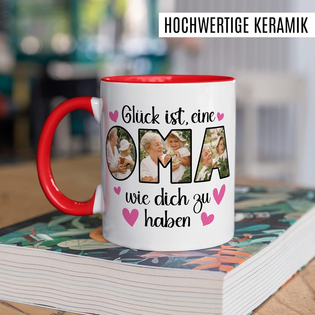 Oma Tasse personalisliert mit Bild, Glück ist eine Oma wie dich zu haben, Geschenk personalisierbar